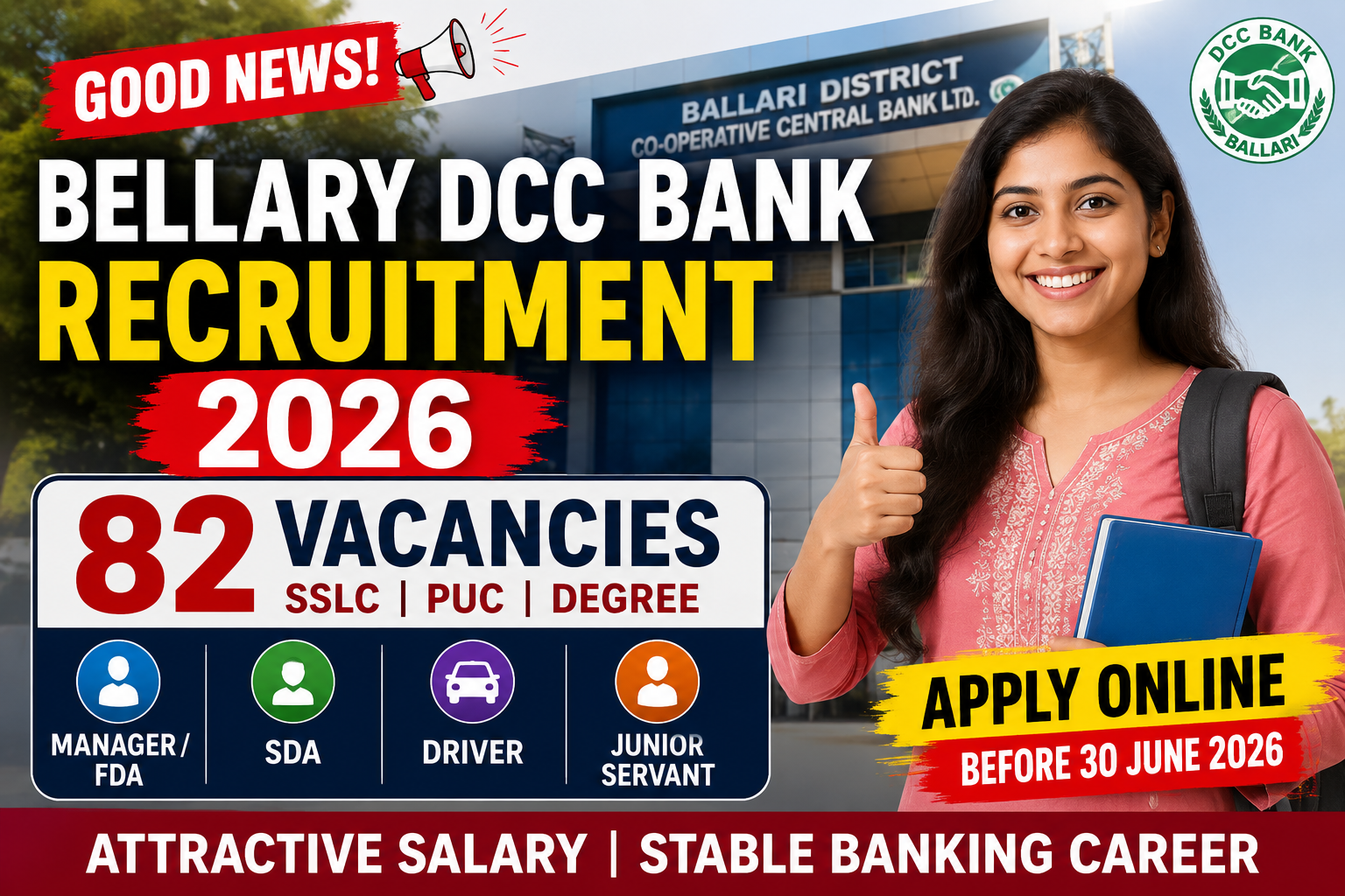 Bellary DCC Bank Recruitment 2026 notification for 82 vacancies in Karnataka cooperative banking sector