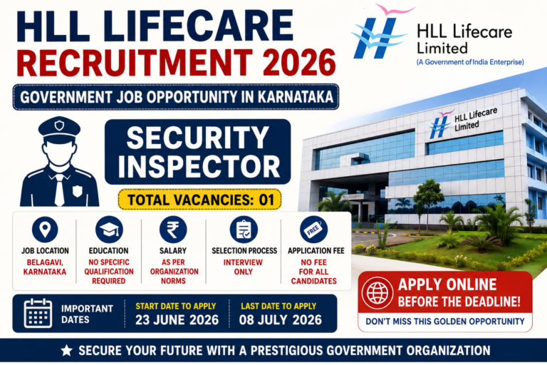 HLL Lifecare Recruitment 2026 Security Inspector Vacancy in Belagavi Karnataka