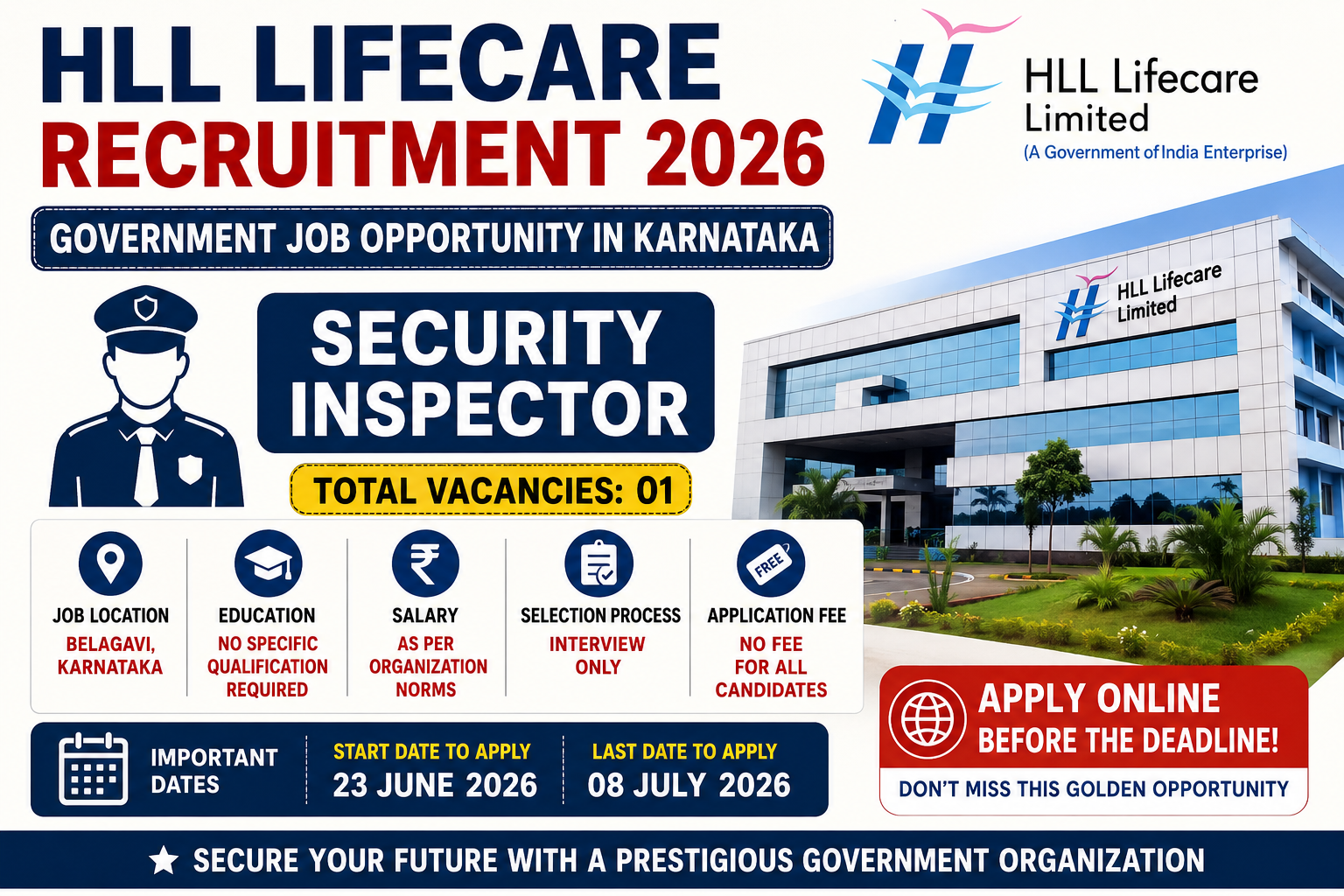 HLL Lifecare Recruitment 2026 Security Inspector Vacancy in Belagavi Karnataka