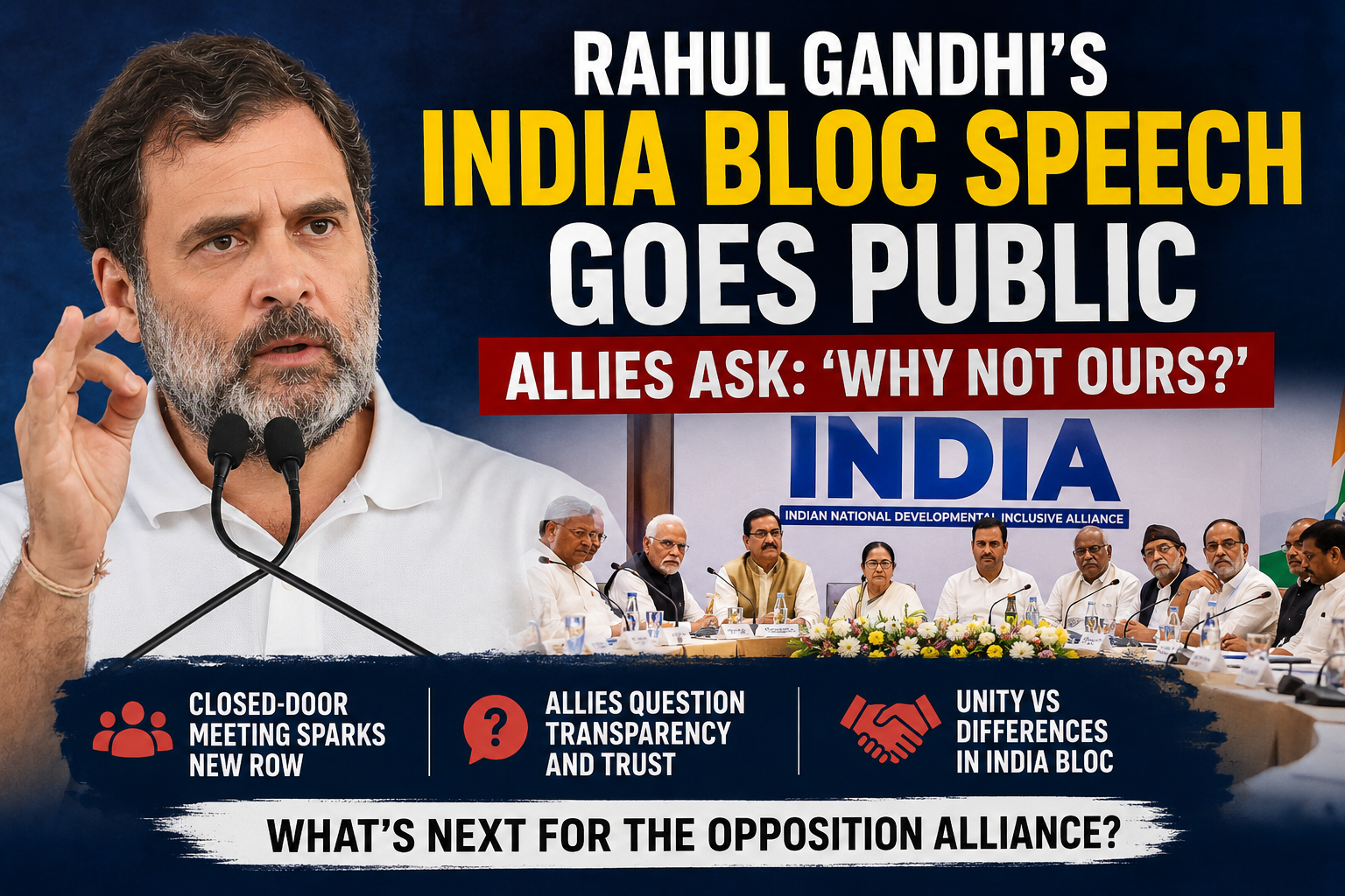 Rahul Gandhi INDIA Bloc Speech sparks controversy as allies seek greater transparency within opposition alliance